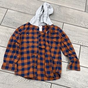 Carter's Orange and Blue Plaid Hooded Shirt